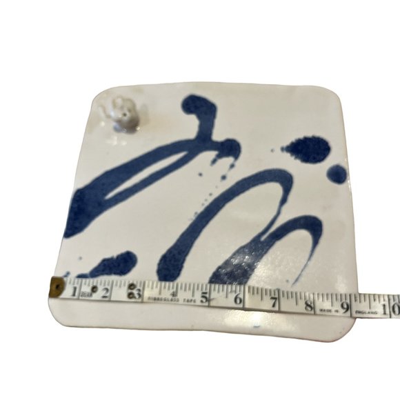 POTTERY Cheese Plate HAND CRAFTED with 3D Mouse 9 1/4" Square - Picture 6 of 7